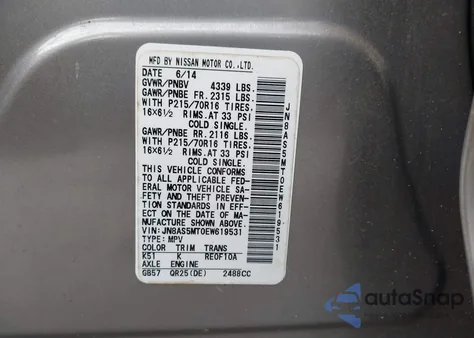 2014 Nissan Rogue Select S z USA, uszkodzony, nr VIN JN8AS5MT0EW619531